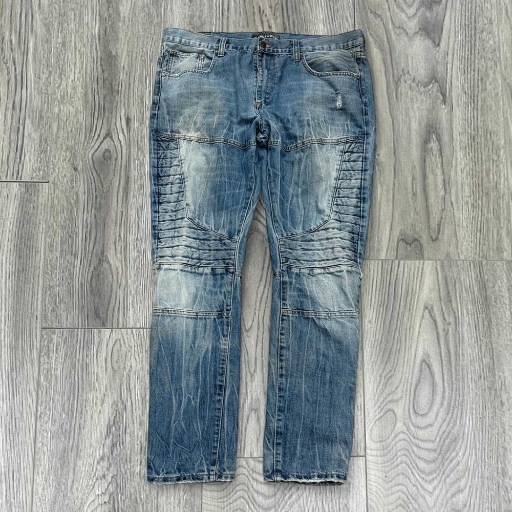 Raw & Dirty Greaser Slim Moto Biker Denim Jeans Blue Size 38